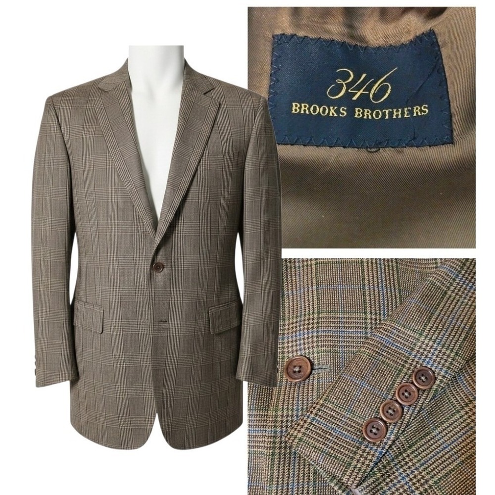 Brooks‎ Brothers 346  Wool Brown Blazer Suit Jacket Sport Coat 44 L Long